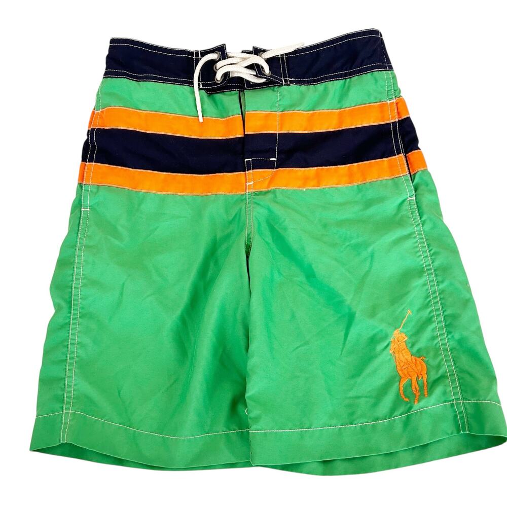 Polo Ralph Lauren Green Orange Bathing Suit Swim Trunks Sz M 10-12 Boys